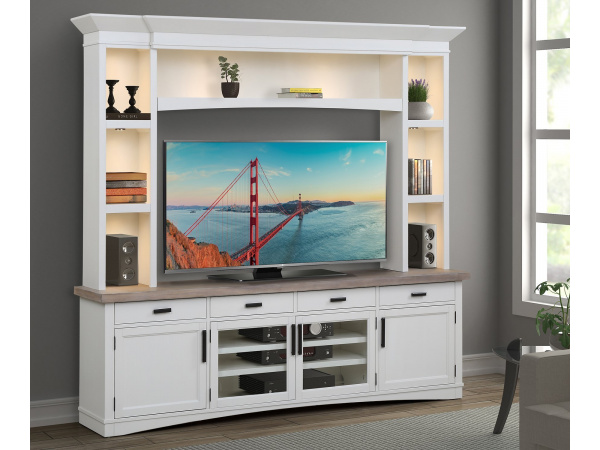 Americana Modern – Cotton 92 In. Tv Console With Hutch And Led Lights Entertainment Stands Parker House 3