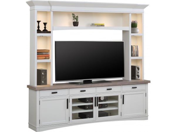Americana Modern – Cotton 92 In. Tv Console With Hutch And Led Lights Entertainment Stands Parker House