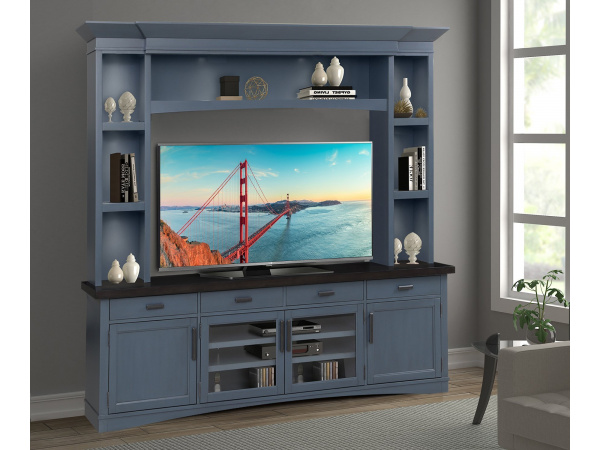 Americana Modern – Denim 92 In. Tv Console With Hutch And Led Lights Entertainment Stands Parker House