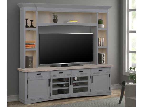 Americana Modern – Dove 92 In. Tv Console With Hutch And Led Lights Entertainment Stands Parker House