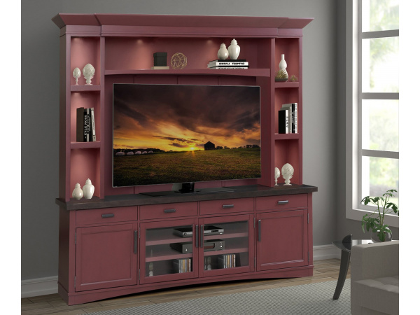 Americana Modern – Cranberry 92 In. Tv Console With Hutch, Backpanel And Led Lights Entertainment Stands Parker House